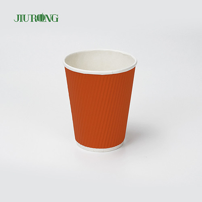 Food Grade Βιοδιασπώμενα χάρτινα κύπελλα Kraft Ripple 12oz με καπάκι