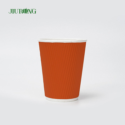 Food Grade Βιοδιασπώμενα χάρτινα κύπελλα Kraft Ripple 12oz με καπάκι