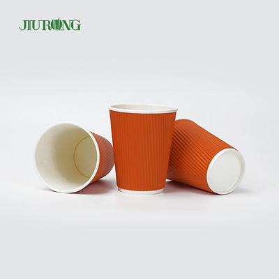 Food Grade Βιοδιασπώμενα χάρτινα κύπελλα Kraft Ripple 12oz με καπάκι