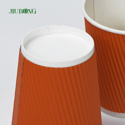 Food Grade Βιοδιασπώμενα χάρτινα κύπελλα Kraft Ripple 12oz με καπάκι