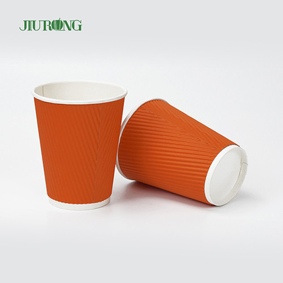 Food Grade Βιοδιασπώμενα χάρτινα κύπελλα Kraft Ripple 12oz με καπάκι