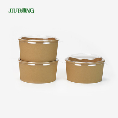 1100ml Φιλικό προς το περιβάλλον Μπολ Σαλάτα από χαρτί Kraft Μίας χρήσης με καπάκι PET
